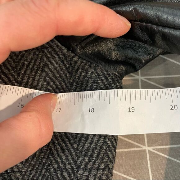 DANIER Leather Sleeves Herringbone print Wool Bomber Jacket Double Lined - Picture 13 of 14